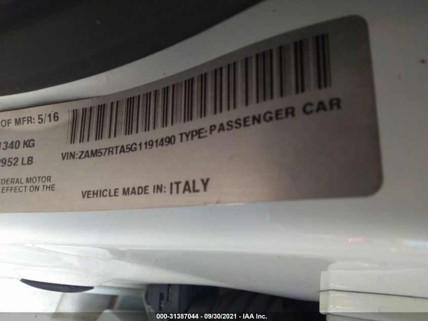 2016 MASERATI GHIBLI S Q4 ZAM57RTA5G1191490