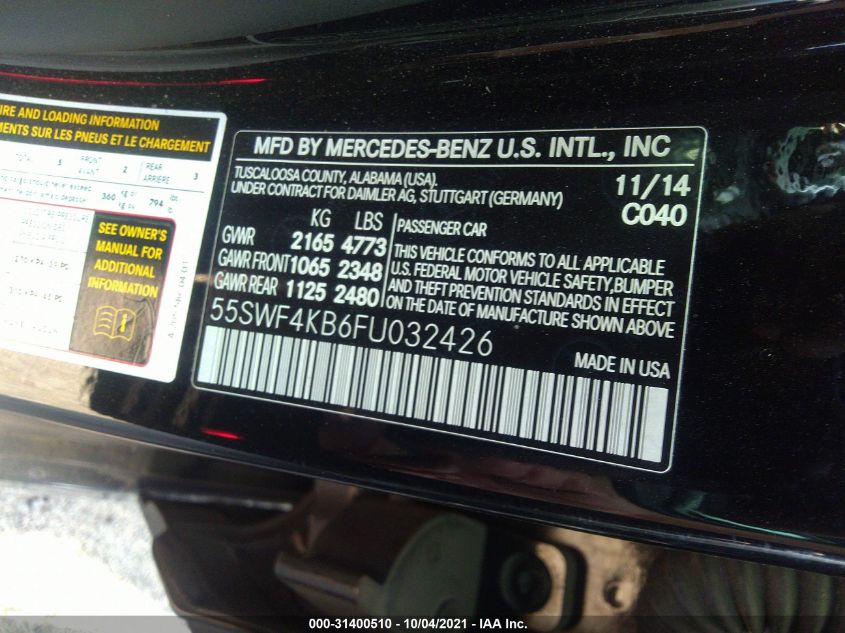 2015 MERCEDES-BENZ C-CLASS C 300 55SWF4KB6FU032426