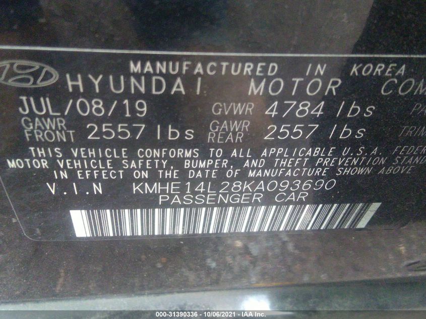 2019 HYUNDAI SONATA PLUG-IN HYBRID KMHE14L28KA093690