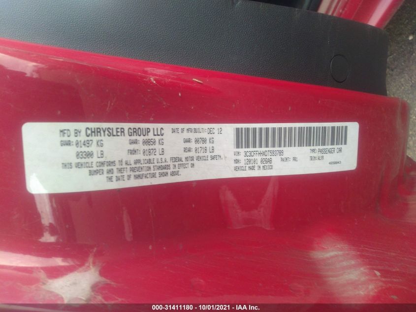 2013 FIAT 500 TURBO 3C3CFFHHXDT593789