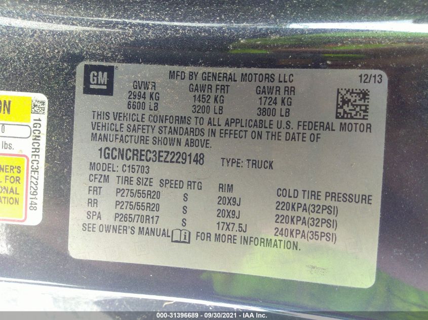 2014 CHEVROLET SILVERADO 1500 LT 1GCNCREC3EZ229148