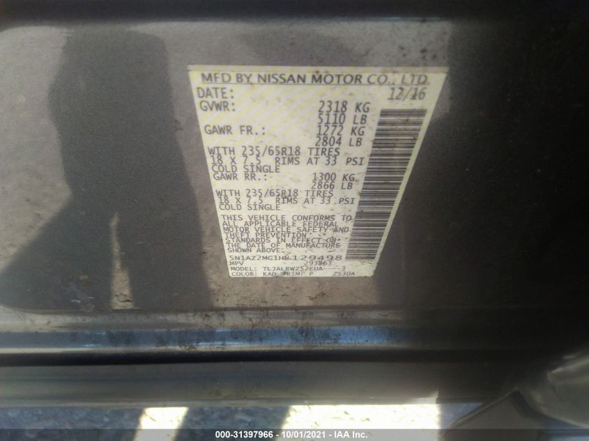 2017 NISSAN MURANO SL 5N1AZ2MG1HN129498