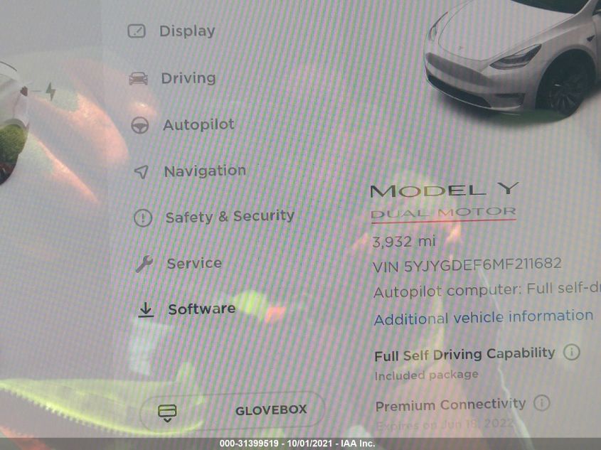 Auction sale of the 2021 TESLA MODEL Y , vin: 5YJYGDEF6MF211682, lot number: 31399519
