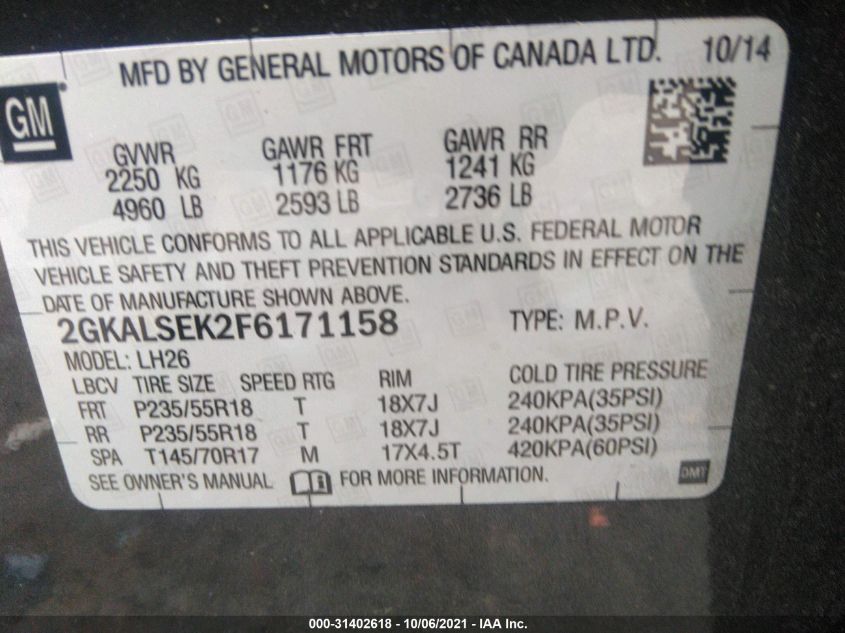 2015 GMC TERRAIN SLT 2GKALSEK2F6171158