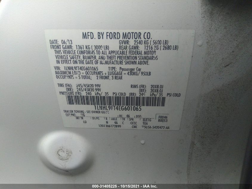 2014 LINCOLN MKS ECOBOOST 1LNHL9FT4EG601065