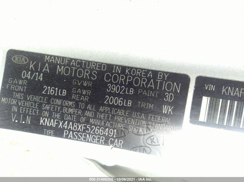 2015 KIA FORTE EX KNAFX4A8XF5266491