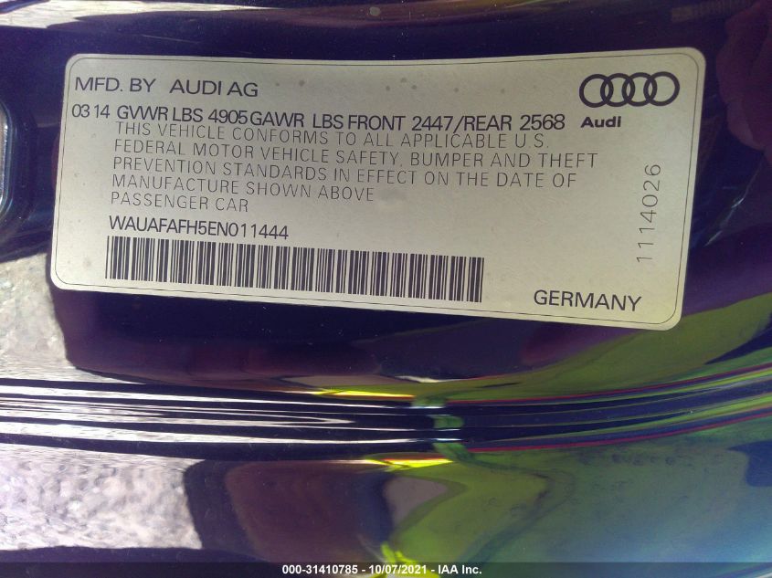 2014 AUDI A5 PREMIUM WAUAFAFH5EN011444