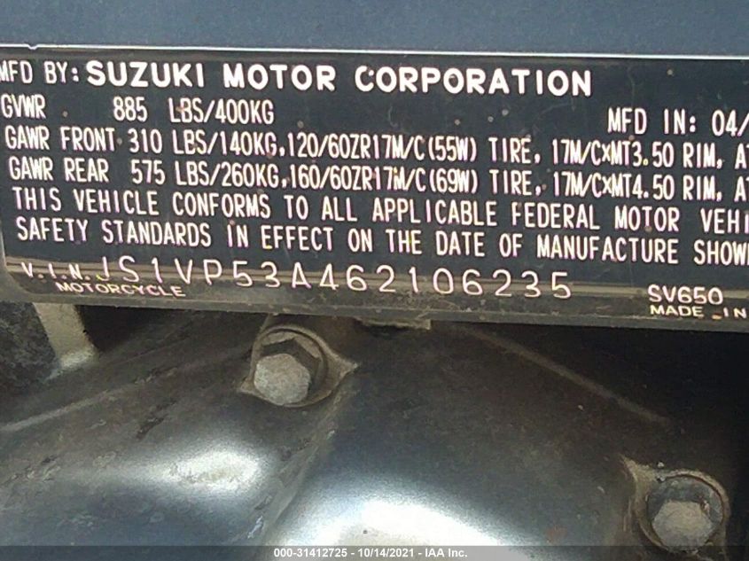 2006 SUZUKI SV650 JS1VP53A462106235