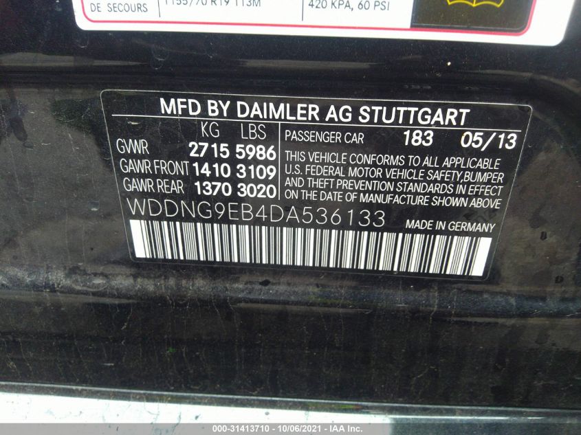 2013 MERCEDES-BENZ S-CLASS S 550 WDDNG9EB4DA536133