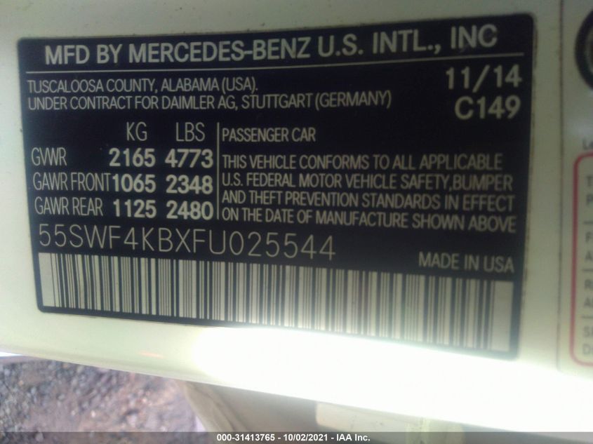 2015 MERCEDES-BENZ C-CLASS C 300 55SWF4KBXFU025544
