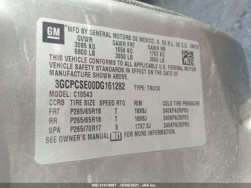 2013 CHEVROLET SILVERADO 1500 LT 3GCPCSE00DG161282