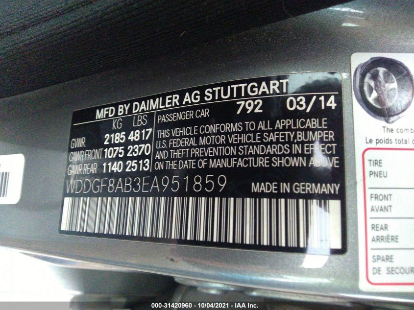 2014 MERCEDES-BENZ C-CLASS C 300 WDDGF8AB3EA951859