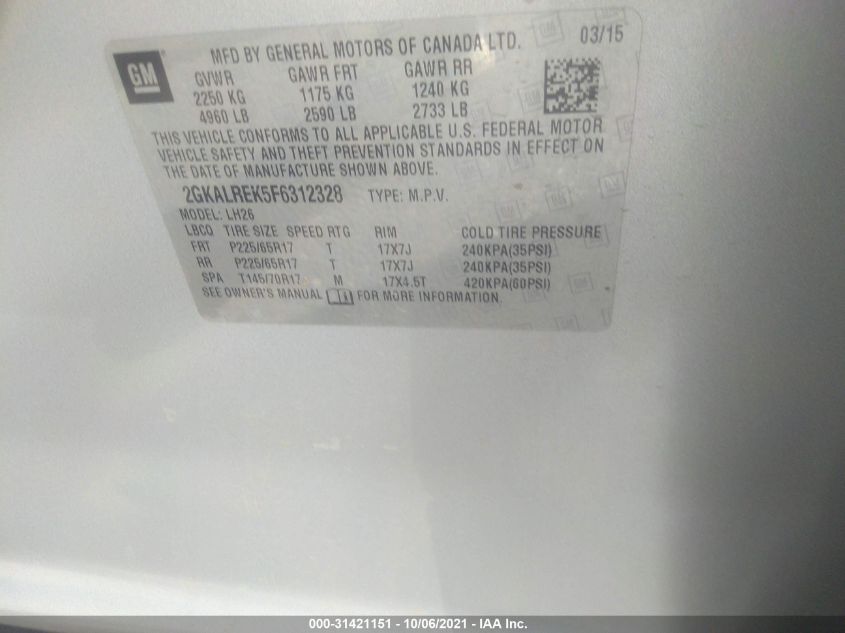 2015 GMC TERRAIN SLE 2GKALREK5F6312328
