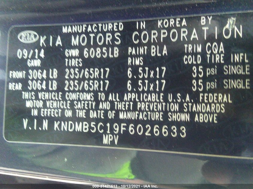 2015 KIA SEDONA LX KNDMB5C19F6026633
