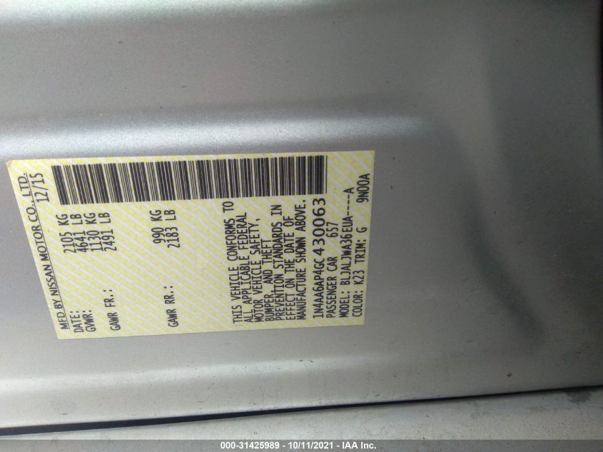 2016 NISSAN MAXIMA 3.5 SV 1N4AA6AP4GC430063