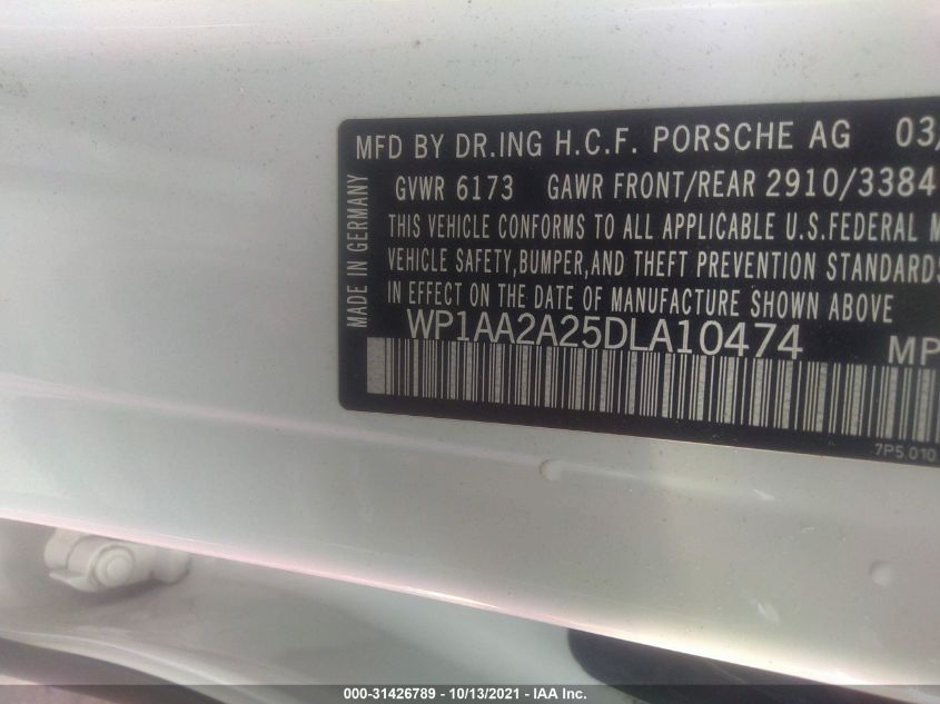 2013 PORSCHE CAYENNE WP1AA2A25DLA10474