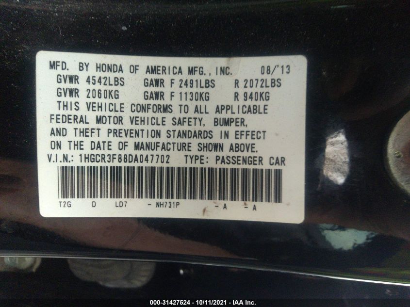 2013 HONDA ACCORD SDN EX-L 1HGCR3F88DA047702