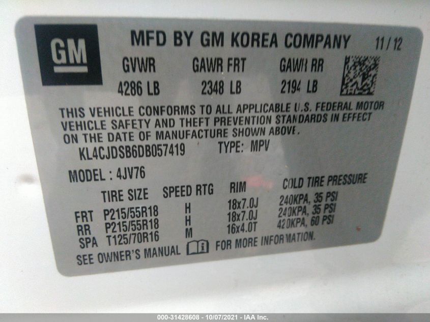 2013 BUICK ENCORE PREMIUM KL4CJDSB6DB057419