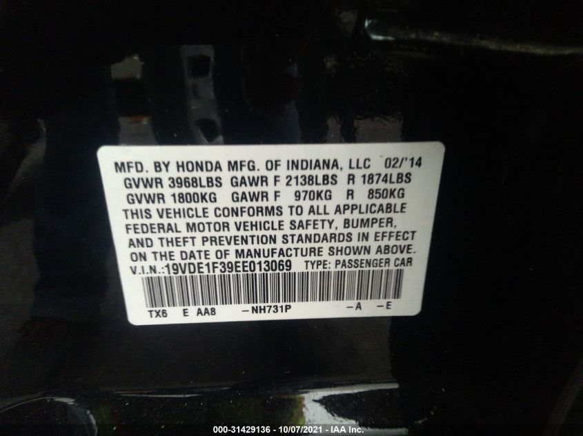 2014 ACURA ILX 19VDE1F39EE013069
