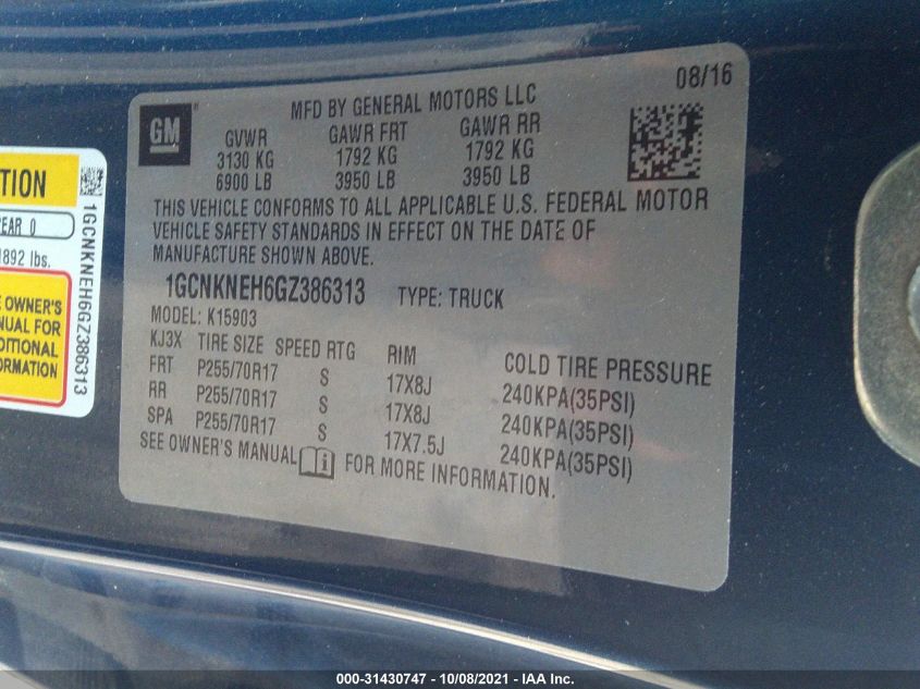 2016 CHEVROLET SILVERADO 1500 LS 1GCNKNEH6GZ386313