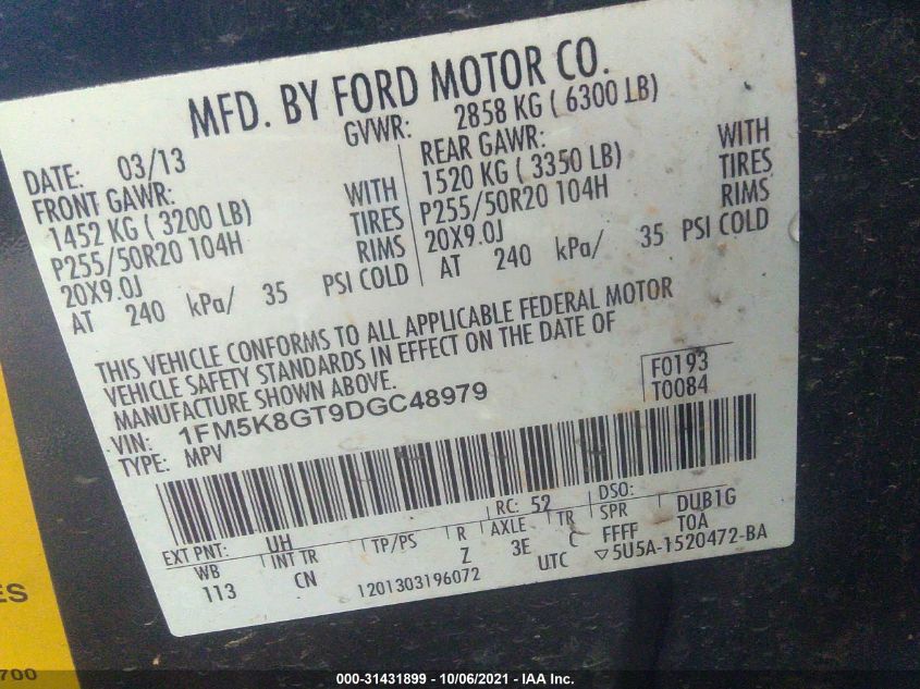2013 FORD EXPLORER SPORT 1FM5K8GT9DGC48979