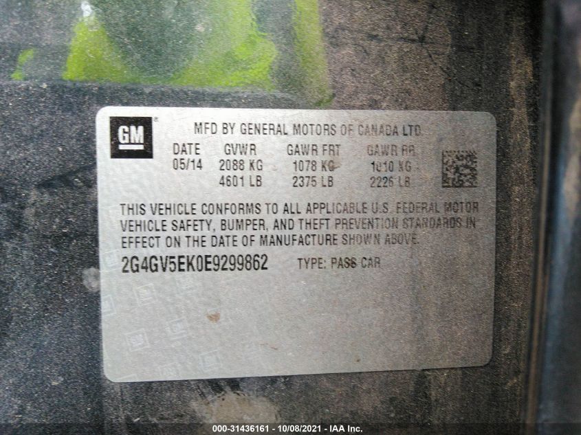2014 BUICK REGAL 2G4GV5EK0E9299862