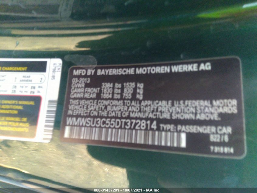 2013 MINI COOPER HARDTOP WMWSU3C55DT372814