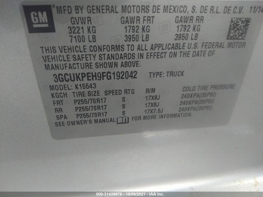 2015 CHEVROLET SILVERADO 1500 WORK TRUCK 3GCUKPEH9FG192042