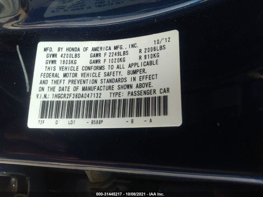 2013 HONDA ACCORD SDN LX 1HGCR2F36DA047132