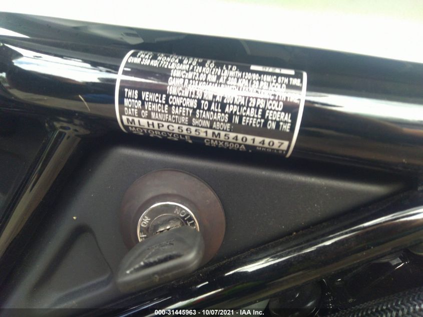 2021 HONDA CMX500 A MLHPC5651M5401407