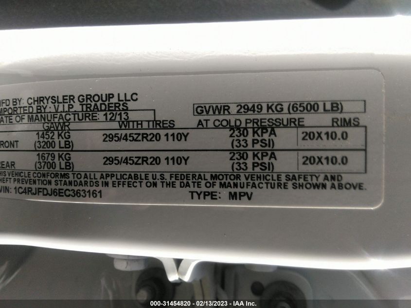 2014 JEEP GRAND CHEROKEE SRT8 1C4RJFDJ6EC363161