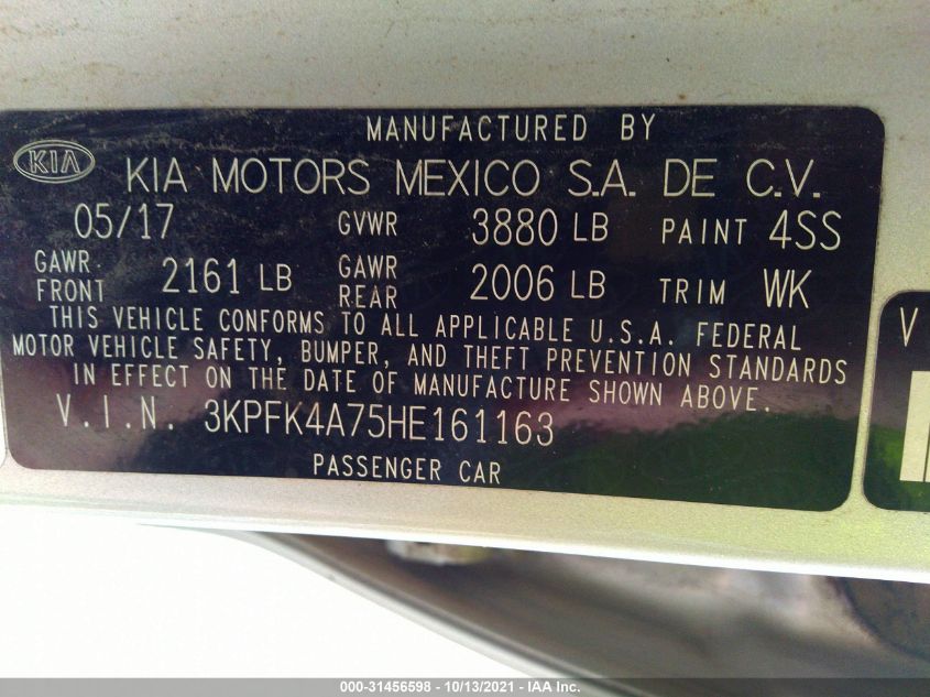 2017 KIA FORTE LX 3KPFK4A75HE161163