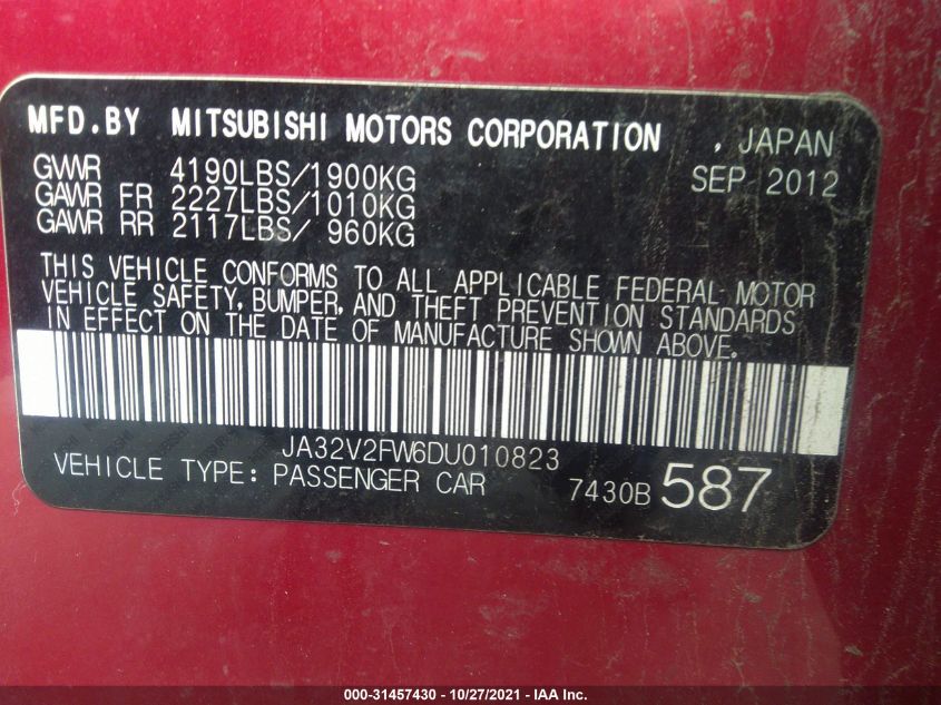 2013 MITSUBISHI LANCER SE JA32V2FW6DU010823
