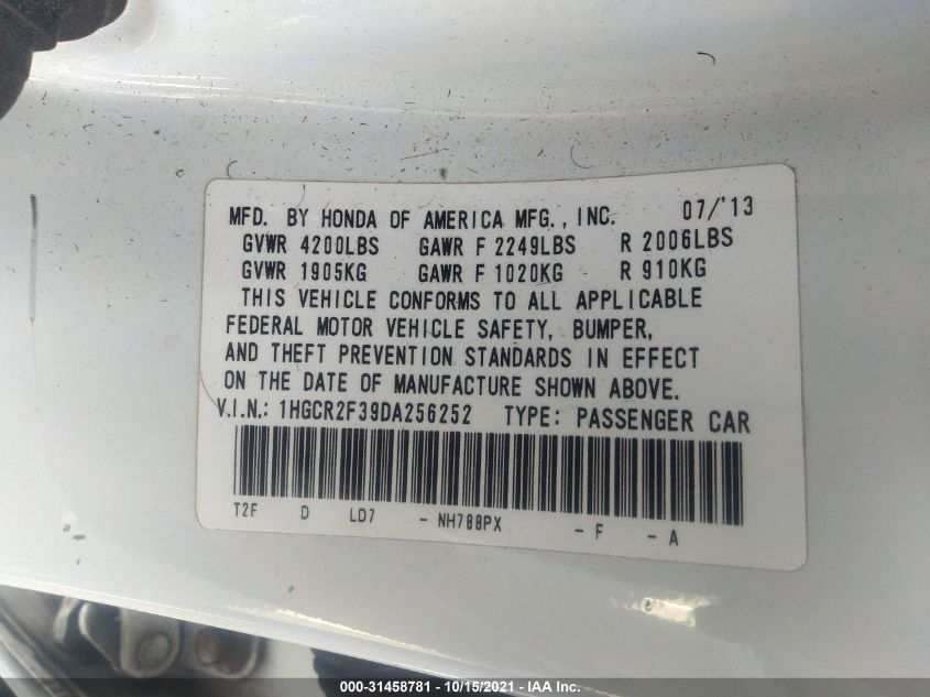2013 HONDA ACCORD SDN LX 1HGCR2F39DA256252