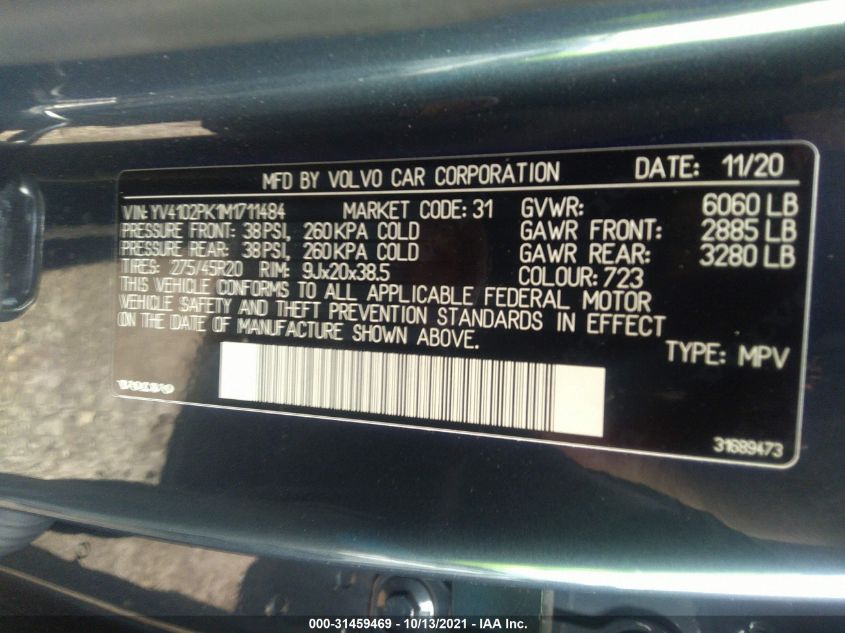 2021 VOLVO XC90 MOMENTUM YV4102PK1M1711484