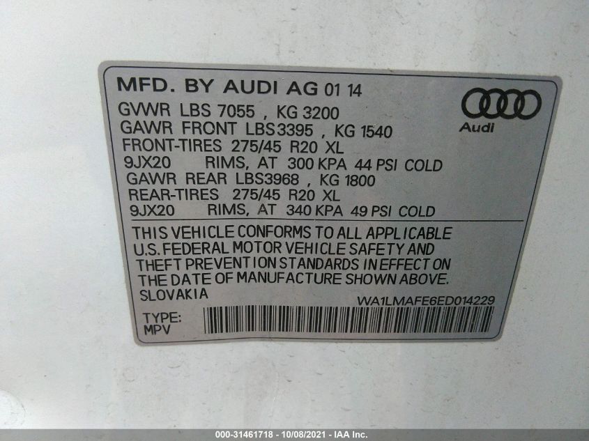 2014 AUDI Q7 3.0L TDI PREMIUM PLUS WA1LMAFE6ED014229