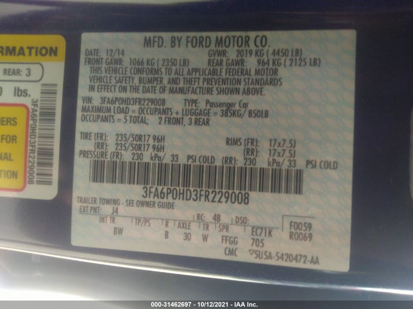 2015 FORD FUSION SE 3FA6P0HD3FR229008