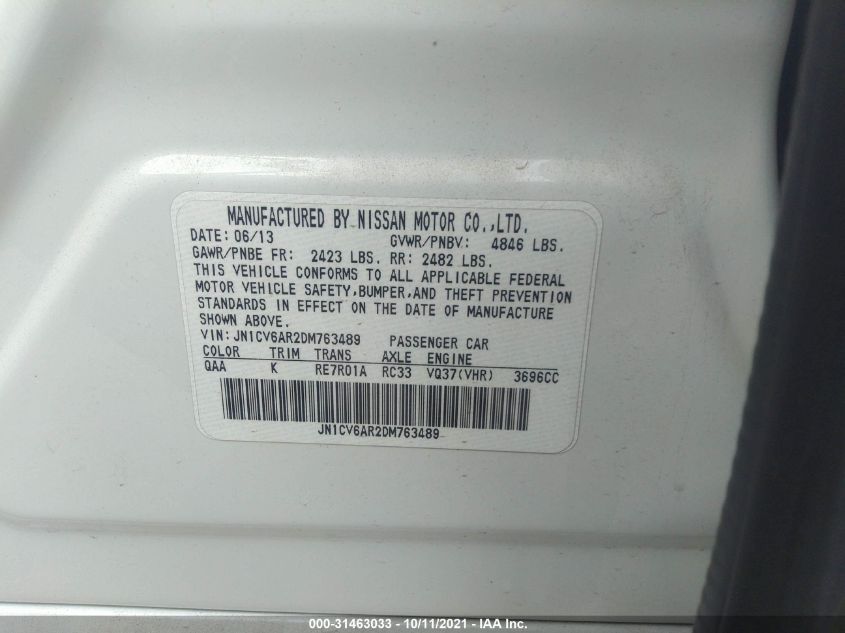 2013 INFINITI G37 SEDAN X JN1CV6AR2DM763489