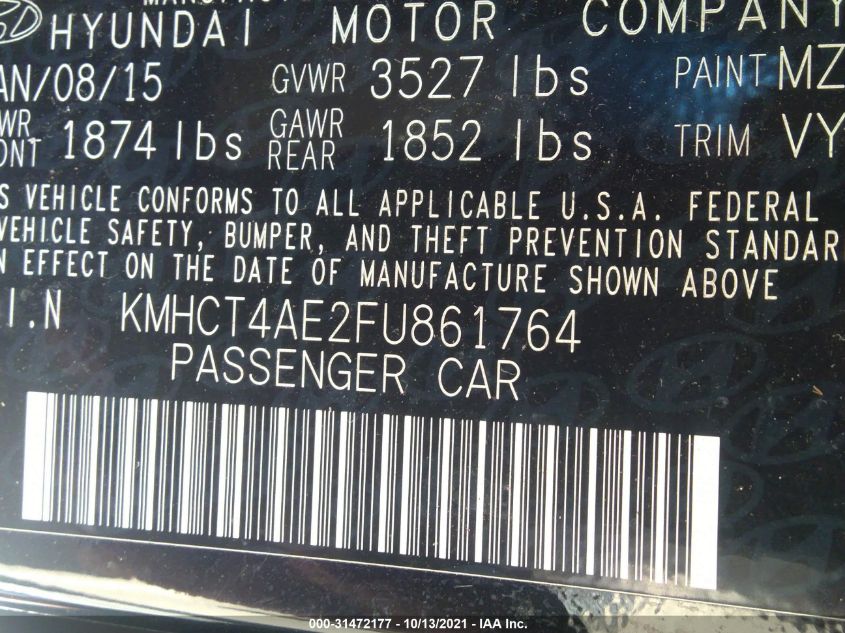 2015 HYUNDAI ACCENT GLS KMHCT4AE2FU861764