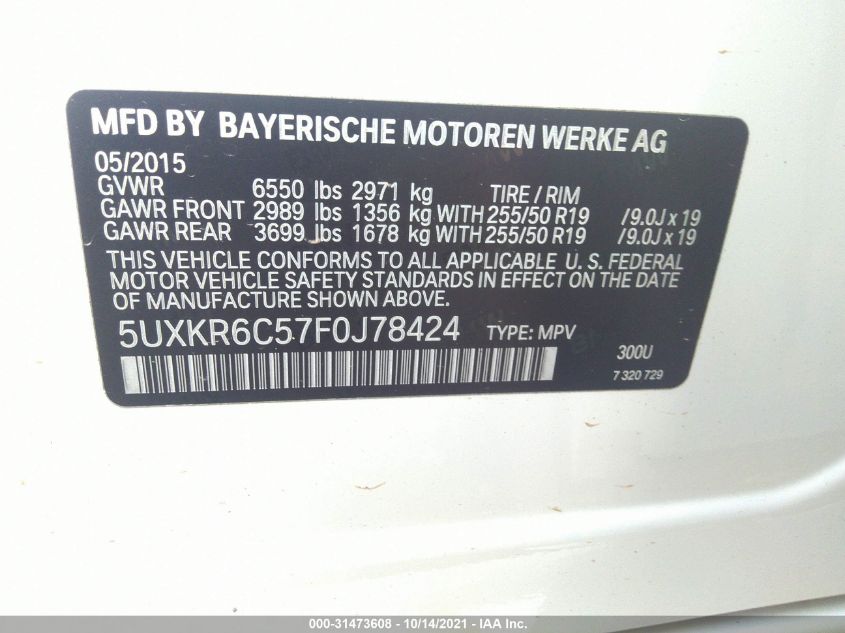 2015 BMW X5 XDRIVE50I 5UXKR6C57F0J78424