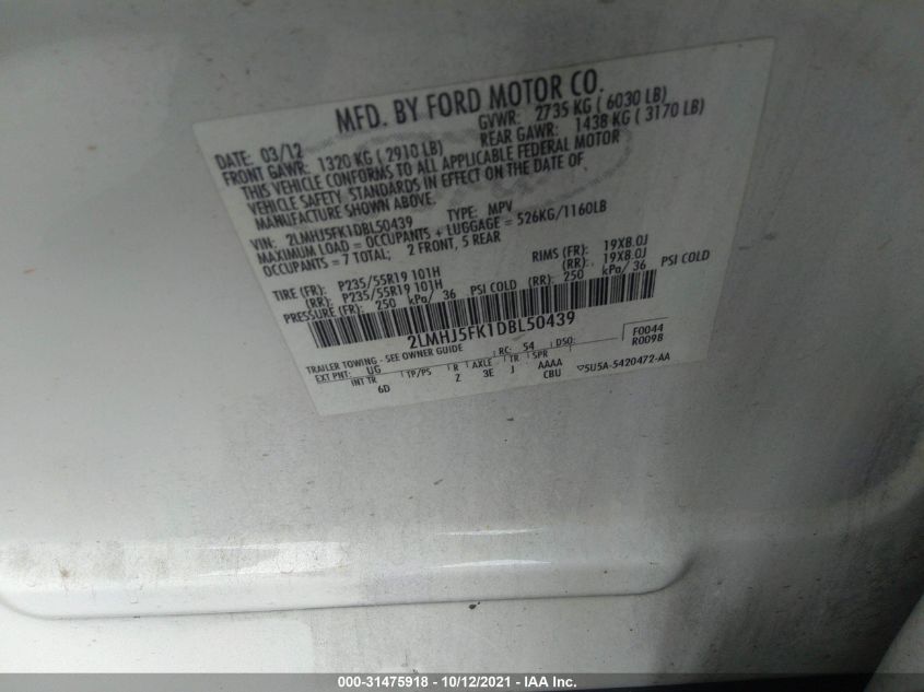 2013 LINCOLN MKT 2LMHJ5FK1DBL50439