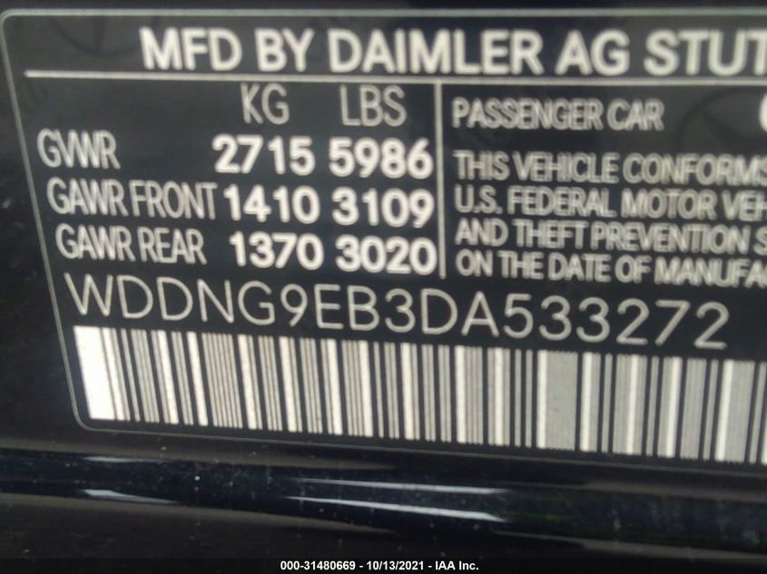 2013 MERCEDES-BENZ S-CLASS S 550 WDDNG9EB3DA533272