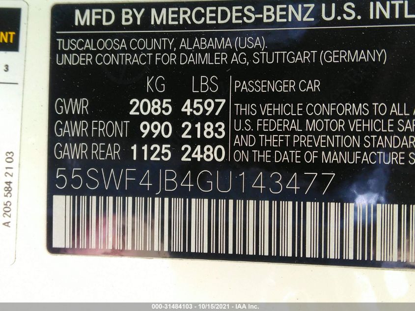 55SWF4JB4GU143477 2016 MERCEDES-BENZ C-CLASS, photo no. 9