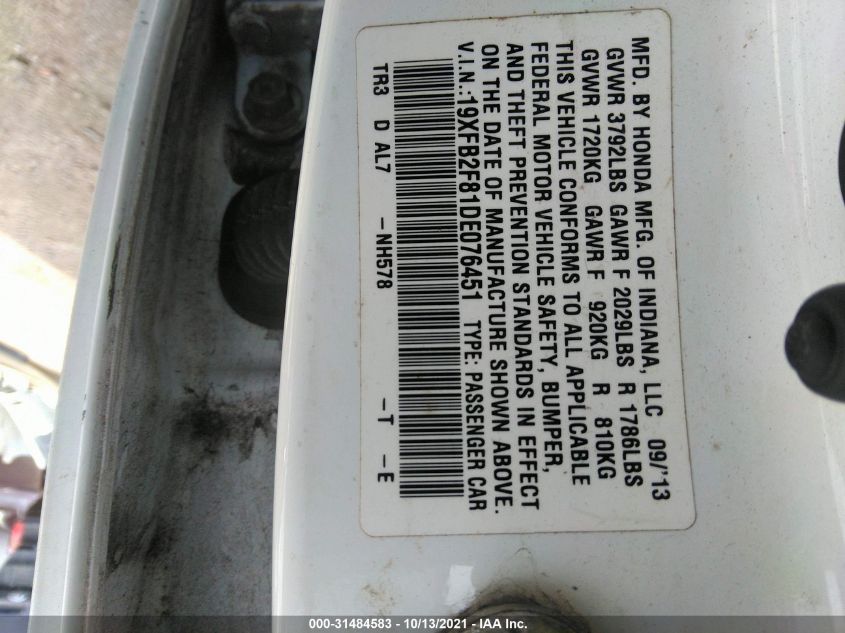 2013 HONDA CIVIC SDN EX 19XFB2F81DE076451