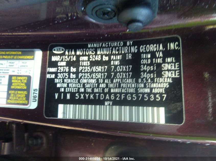 2015 KIA SORENTO LX 5XYKTDA62FG575357