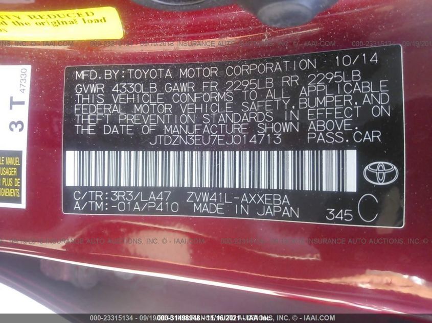 2014 TOYOTA PRIUS V TWO/THREE/FIVE JTDZN3EU7EJ014713