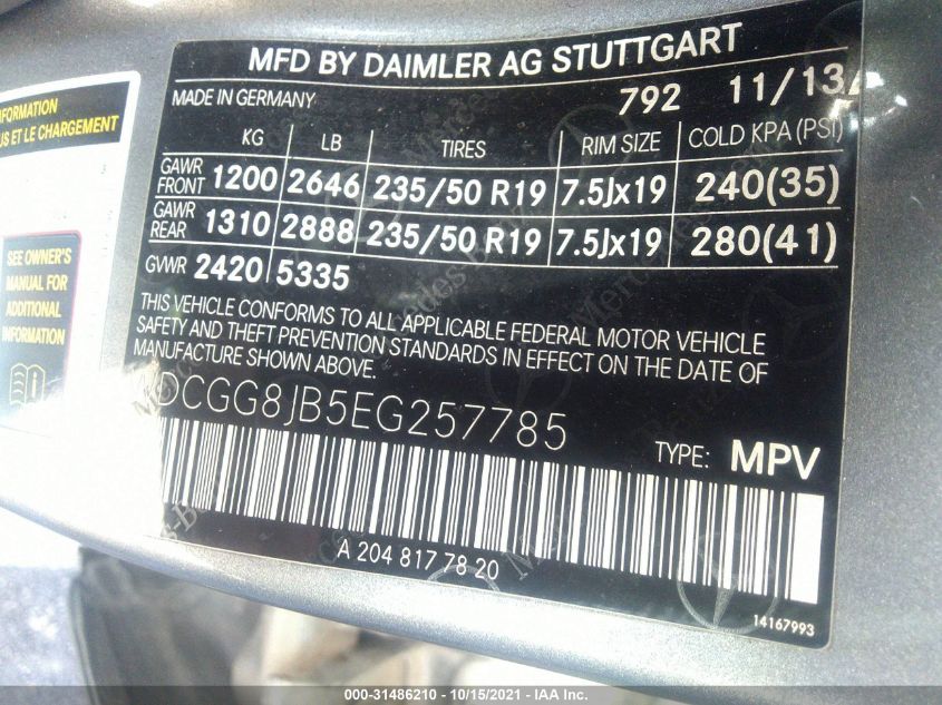 2014 MERCEDES-BENZ GLK-CLASS GLK 350 WDCGG8JB5EG257785