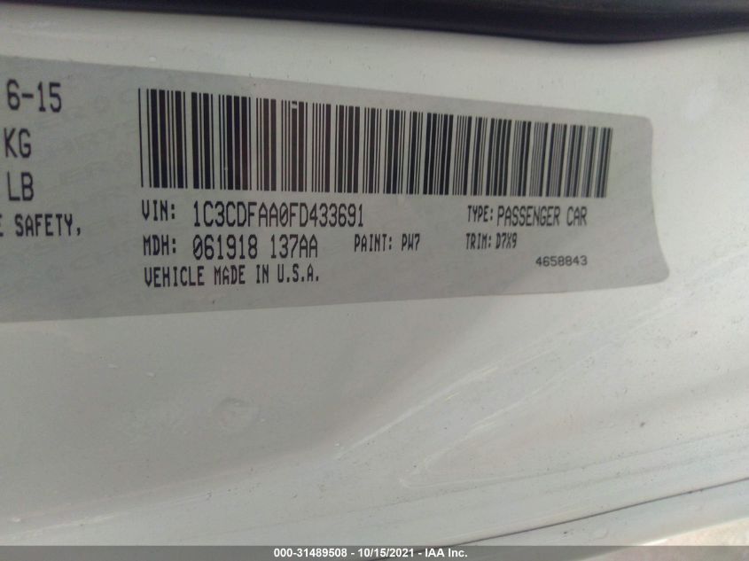 2015 DODGE DART SE 1C3CDFAA0FD433691