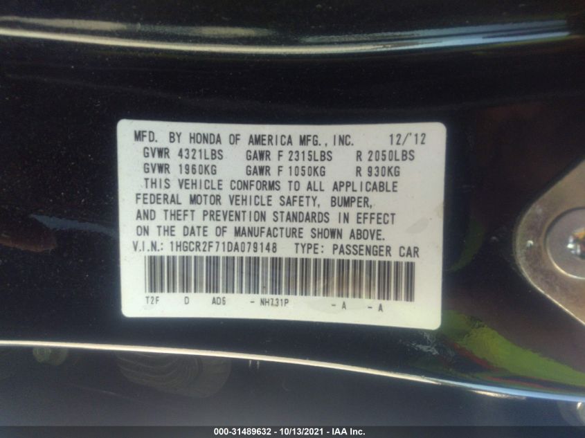 2013 HONDA ACCORD SDN EX 1HGCR2F71DA079148