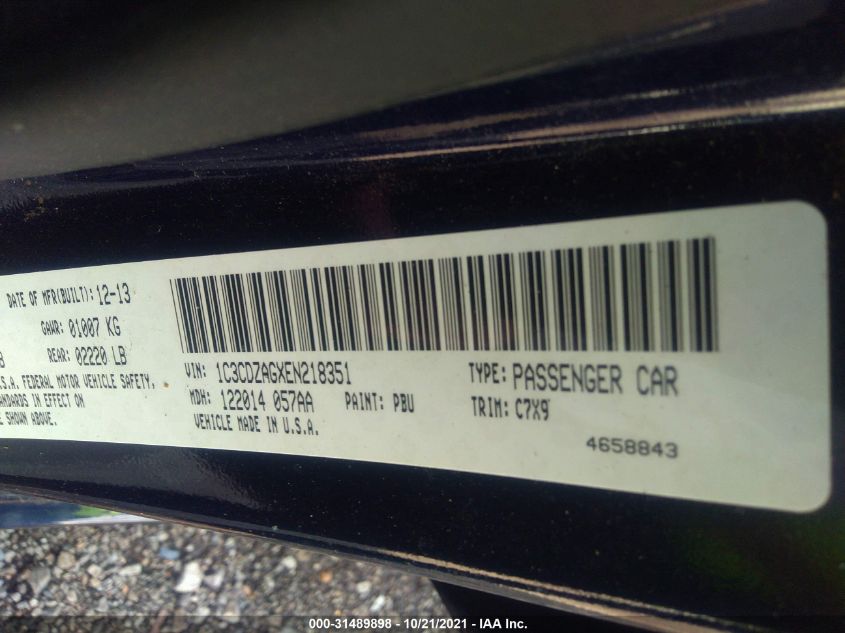 2014 DODGE AVENGER SE 1C3CDZAGXEN218351